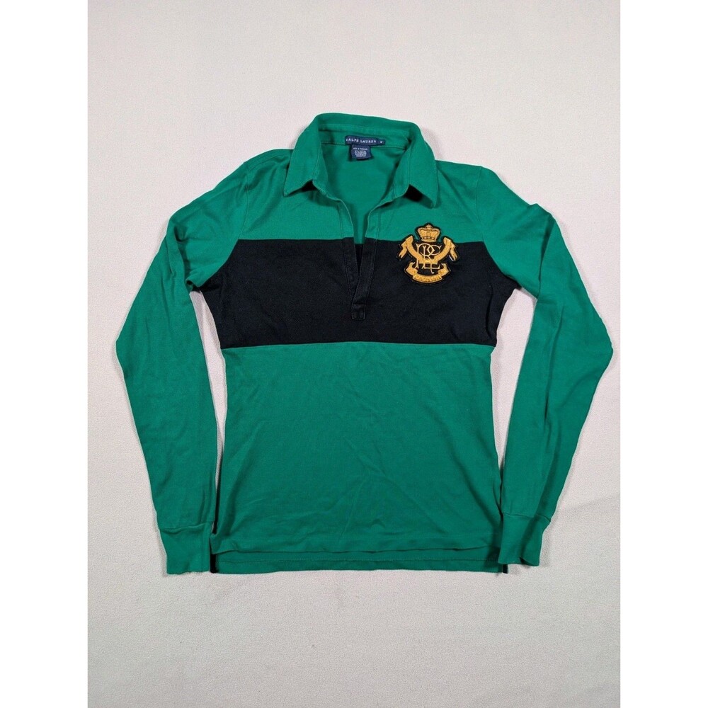 Vintage Ralph Lauren Rugby Long Sleeve Polo Shirt Crest Logo Medium Preppy